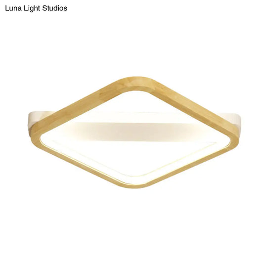 Rhombus Wood Flush Mount Light Led Minimalism Fixture In Beige | 13/17/21 Width