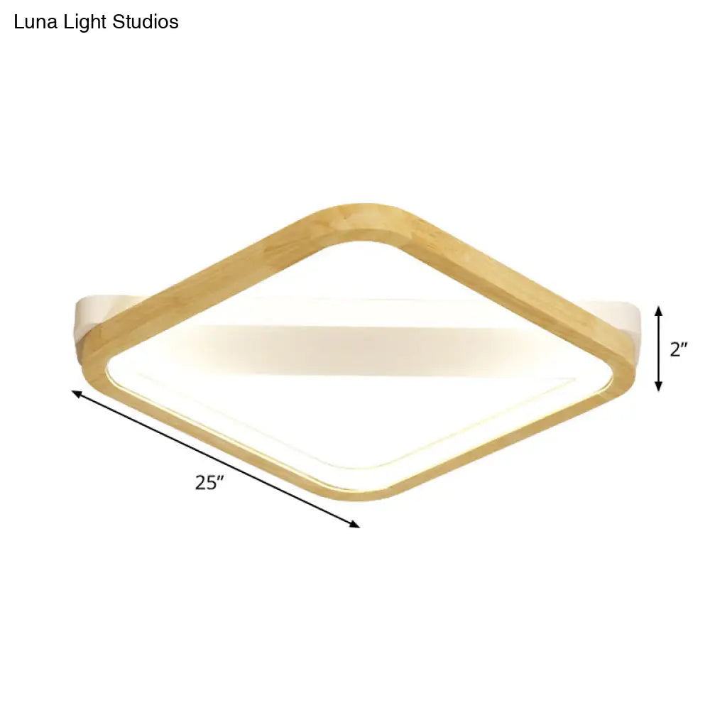 Rhombus Wood Flush Mount Light Led Minimalism Fixture In Beige | 13/17/21 Width