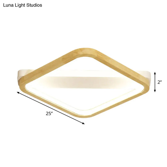 Rhombus Wood Flush Mount Light Led Minimalism Fixture In Beige | 13/17/21 Width