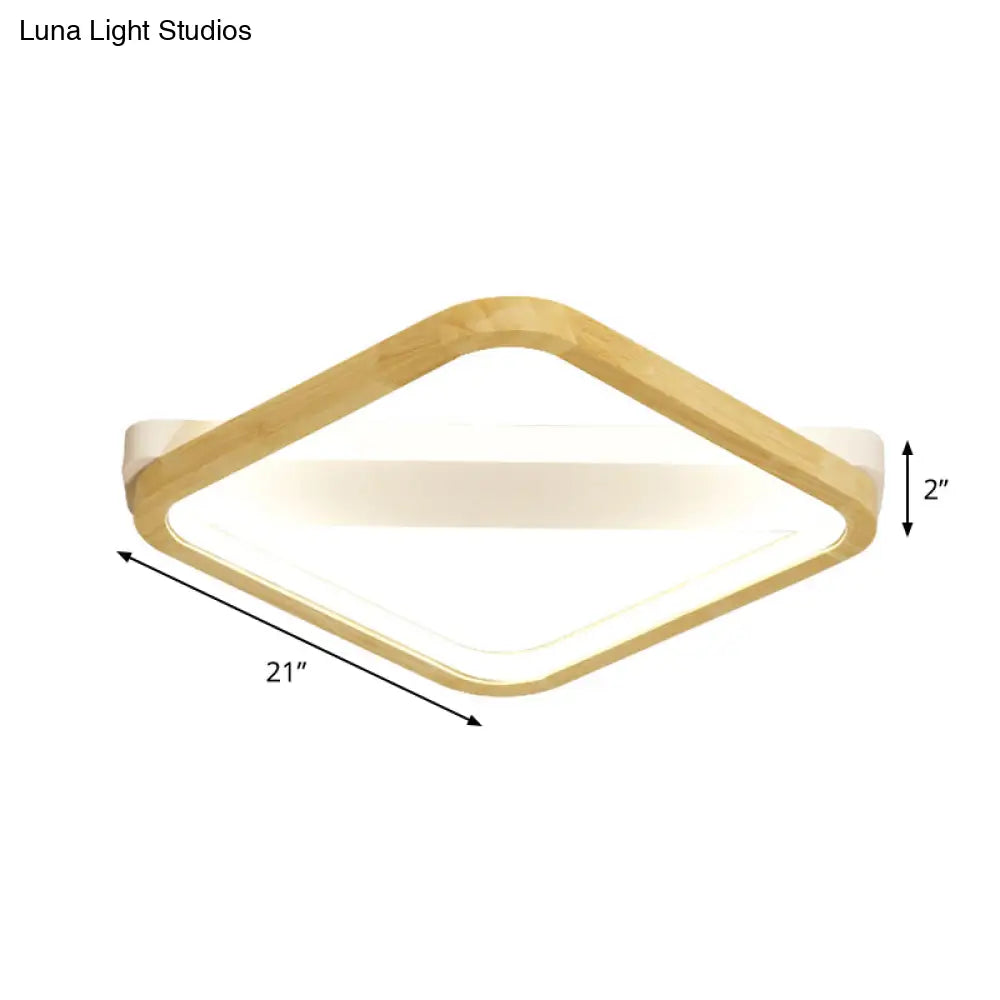 Rhombus Wood Flush Mount Light Led Minimalism Fixture In Beige | 13/17/21 Width