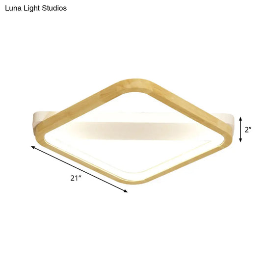 Rhombus Wood Flush Mount Light Led Minimalism Fixture In Beige | 13/17/21 Width