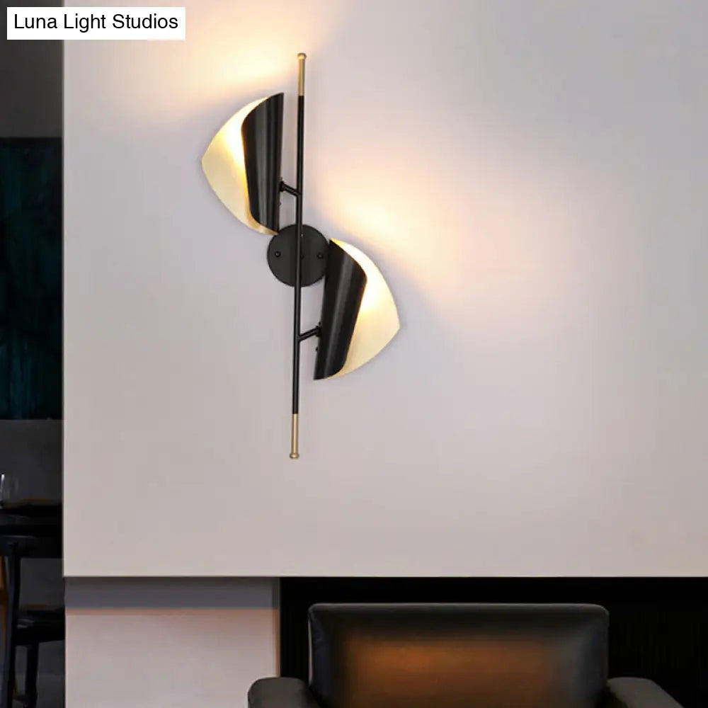 Ribbed Curved Sheet Sconce - Postmodern 2 Heads Wall Mount Lighting For Stair Black & Gold