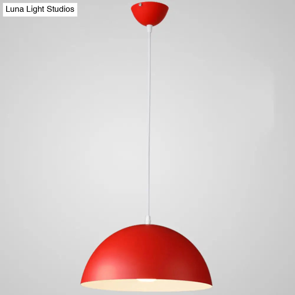 Nordic Minimalist Metal Hanging Light For Restaurant - Ribbed Dome Design Red / 14