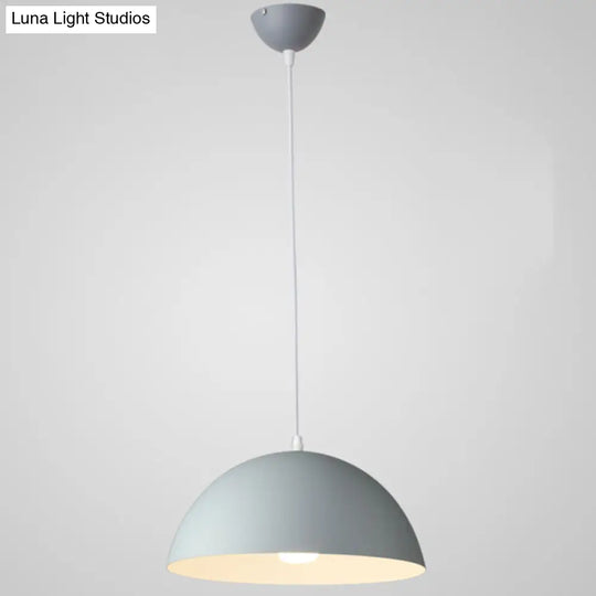 Nordic Minimalist Metal Hanging Light For Restaurant - Ribbed Dome Design Grey / 14