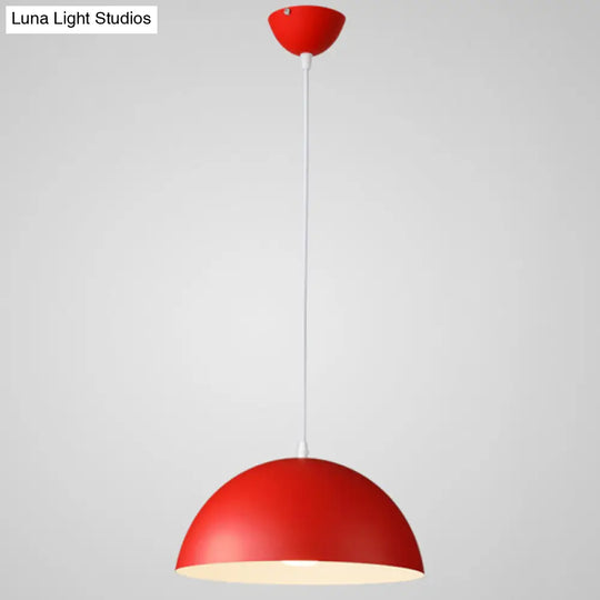 Nordic Minimalist Metal Hanging Light For Restaurant - Ribbed Dome Design Red / 12