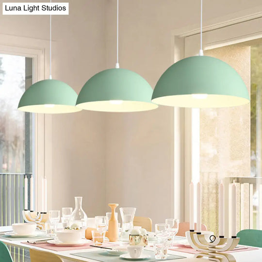 Nordic Minimalist Metal Hanging Light For Restaurant - Ribbed Dome Design