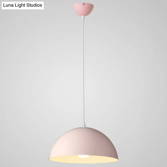 Nordic Minimalist Metal Hanging Light For Restaurant - Ribbed Dome Design Pink / 12