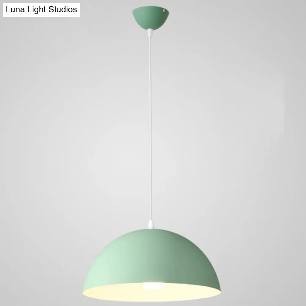 Nordic Minimalist Metal Hanging Light For Restaurant - Ribbed Dome Design Green / 14