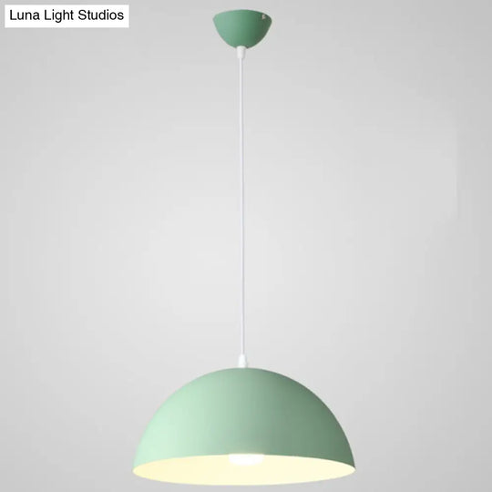 Nordic Minimalist Metal Hanging Light For Restaurant - Ribbed Dome Design Green / 14