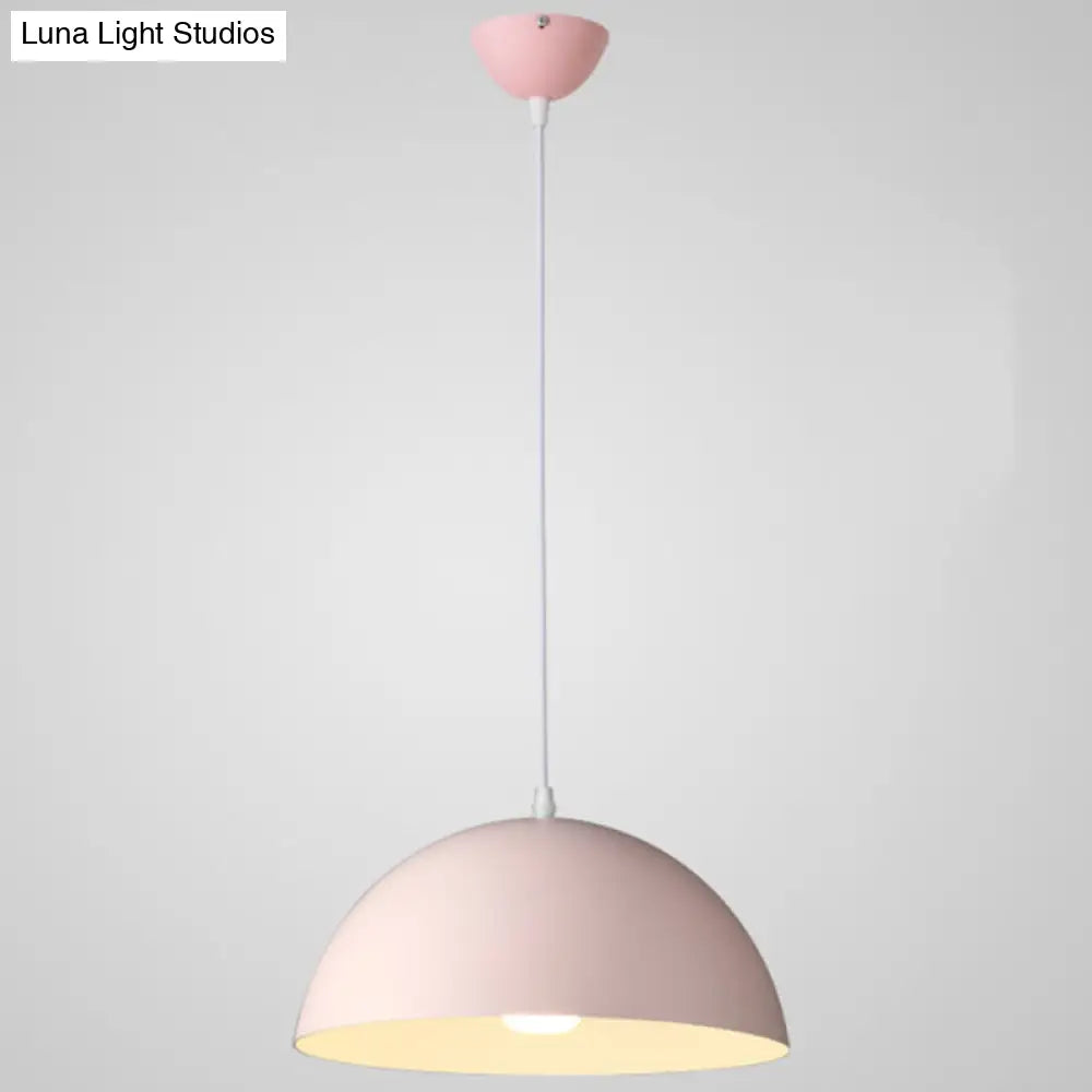 Nordic Minimalist Metal Hanging Light For Restaurant - Ribbed Dome Design Pink / 14