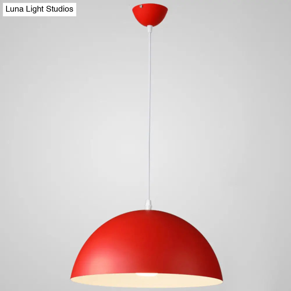 Nordic Minimalist Metal Hanging Light For Restaurant - Ribbed Dome Design Red / 16