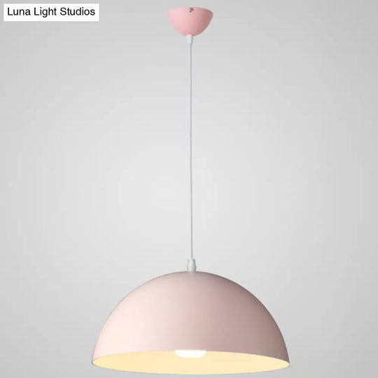 Nordic Minimalist Metal Hanging Light For Restaurant - Ribbed Dome Design Pink / 16