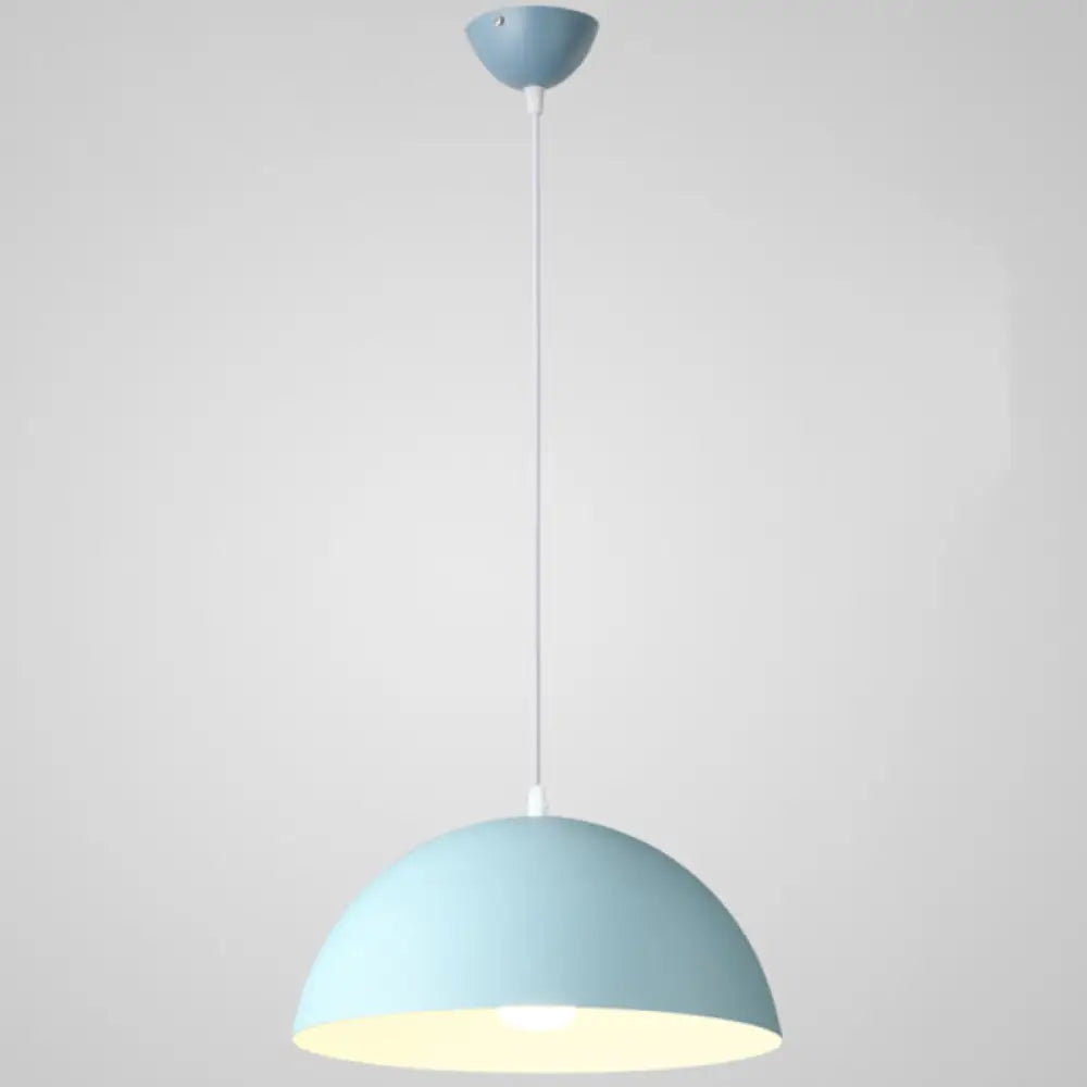 Ribbed Dome Metal Hanging Light - Nordic Minimalist Style Lamp For Restaurants Blue / 14’