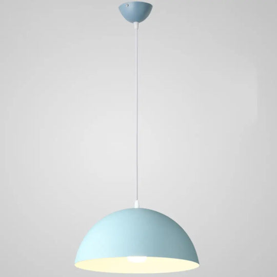 Ribbed Dome Metal Hanging Light - Nordic Minimalist Style Lamp For Restaurants Blue / 14’