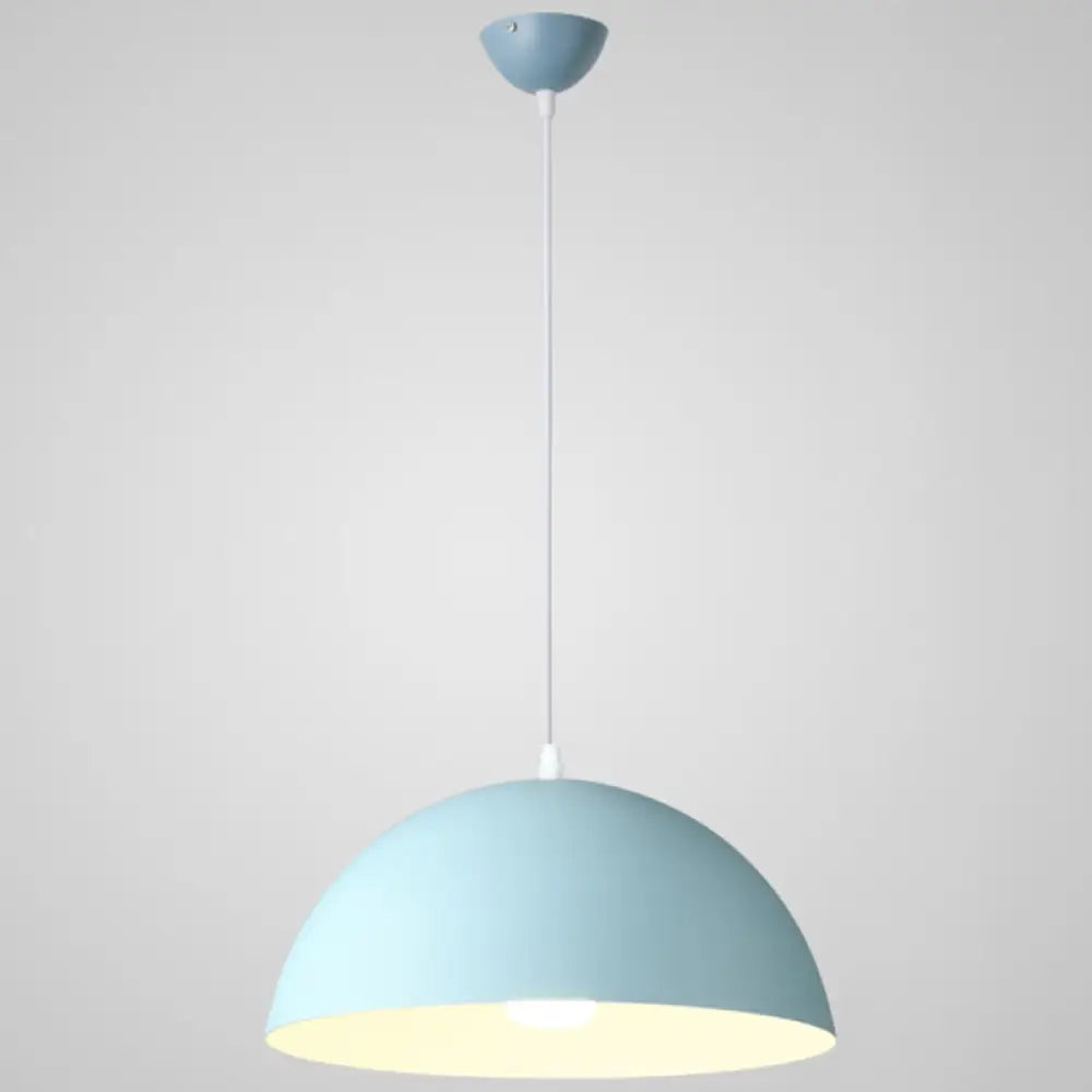 Ribbed Dome Metal Hanging Light - Nordic Minimalist Style Lamp For Restaurants Blue / 16’