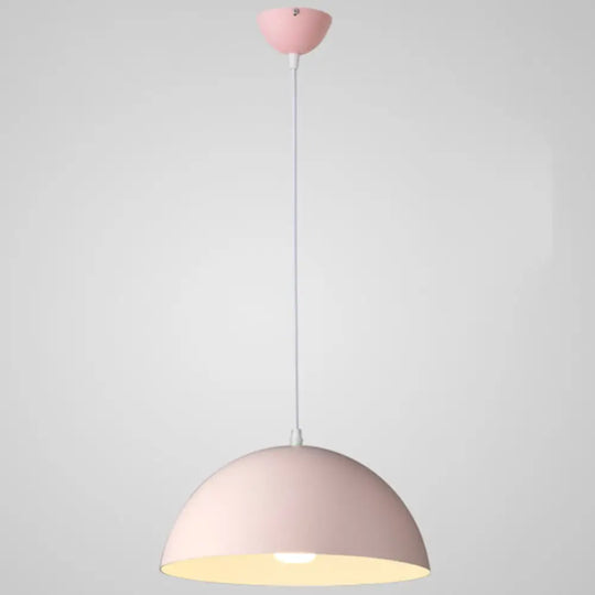 Ribbed Dome Metal Hanging Light - Nordic Minimalist Style Lamp For Restaurants Pink / 14’