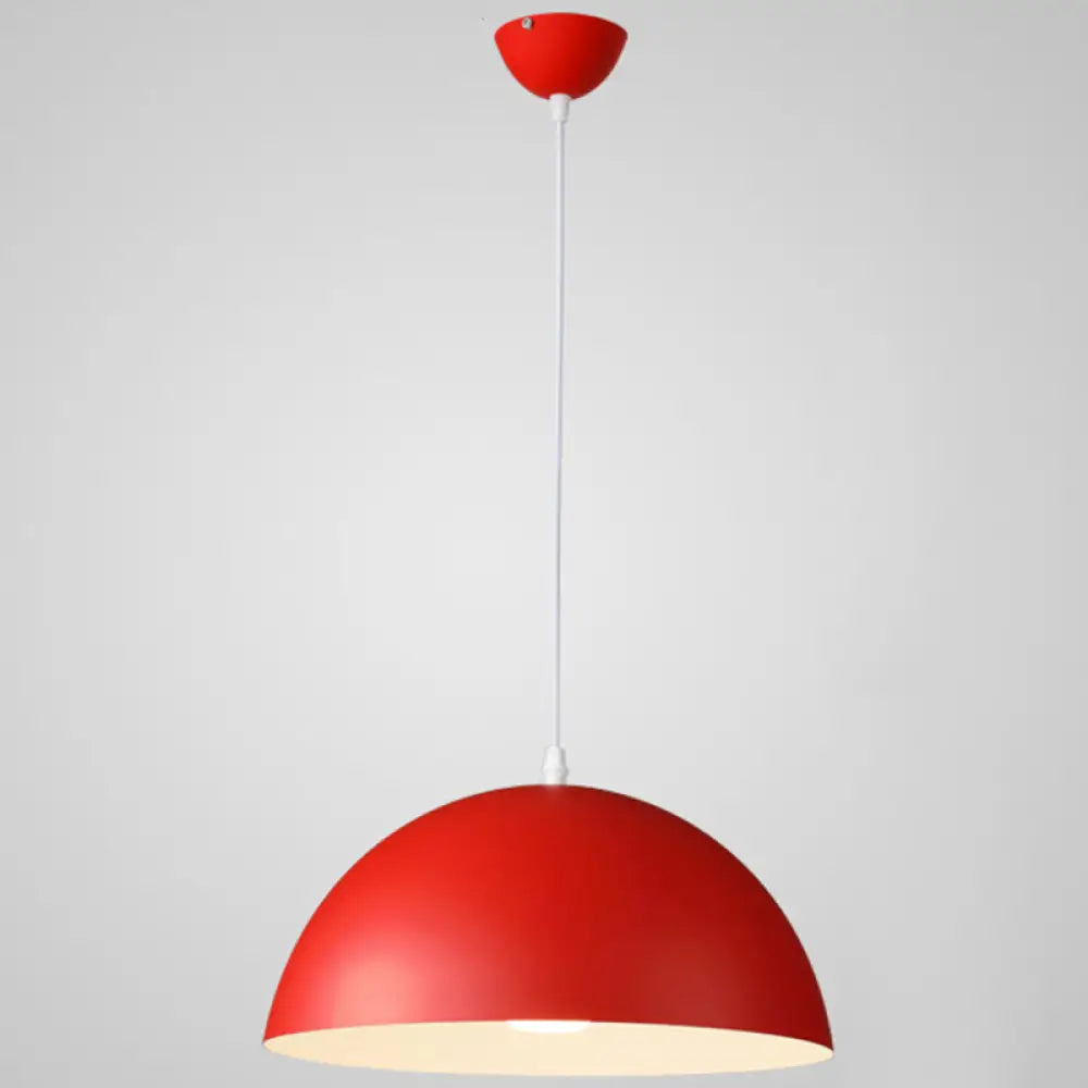 Ribbed Dome Metal Hanging Light - Nordic Minimalist Style Lamp For Restaurants Red / 16’