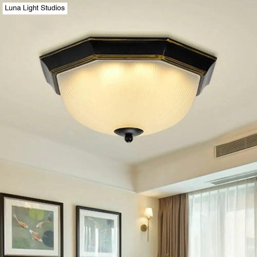 Ribbed Frosted Glass Flush Mount Ceiling Light - Retro Living Room Led Lighting Gold-Black / Small