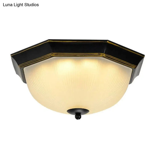 Ribbed Frosted Glass Flush Mount Ceiling Light - Retro Living Room Led Lighting