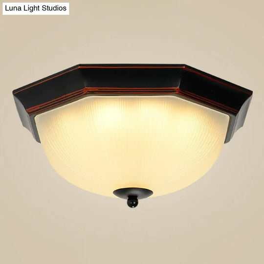 Ribbed Frosted Glass Flush Mount Ceiling Light - Retro Living Room Led Lighting