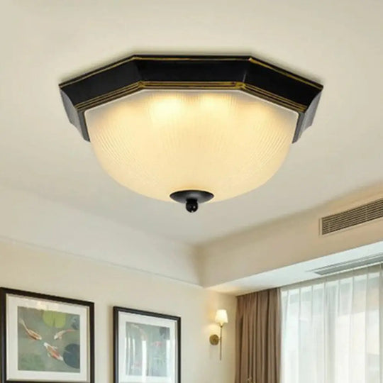 Ribbed Frosted Glass Flush Mount Ceiling Light - Retro Living Room Led Lighting Gold - Black /