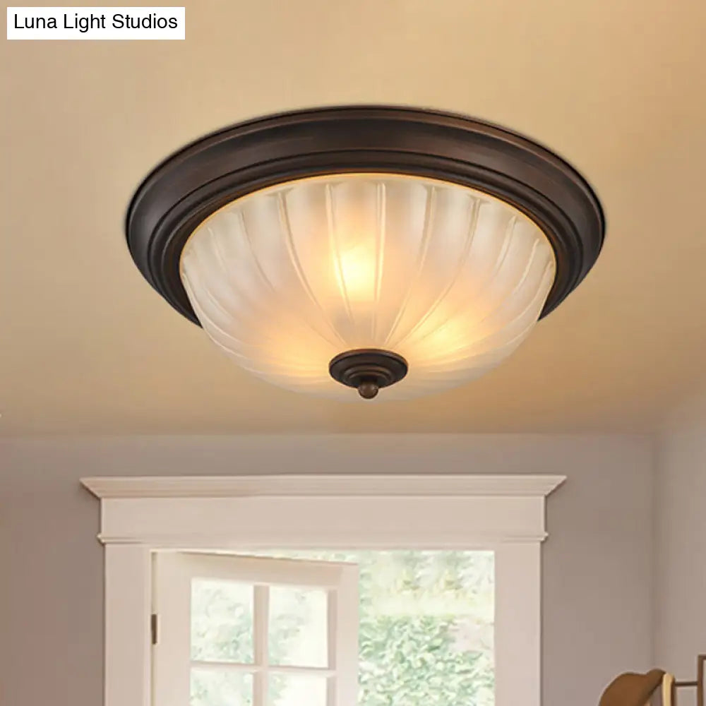 Ribbed Glass Bowl Flush Light - Rustic Living Room Ceiling Fixture