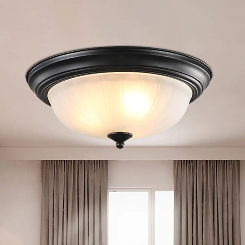 Ribbed Glass Bowl Flush Light - Rustic Living Room Ceiling Fixture 2 / Black