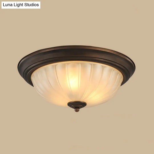 Ribbed Glass Bowl Flush Light - Rustic Living Room Ceiling Fixture 2 / Bronze