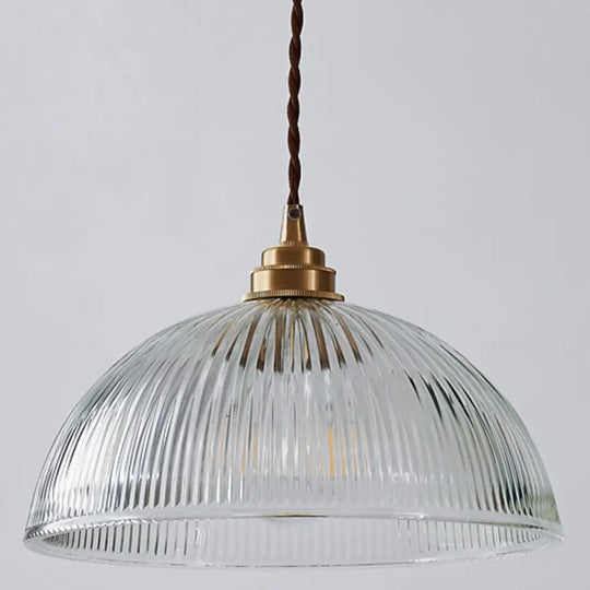 Ribbed Glass Bowl Shaped Shaded Pendant Light For Dining Room Clear / 12’ Lighting