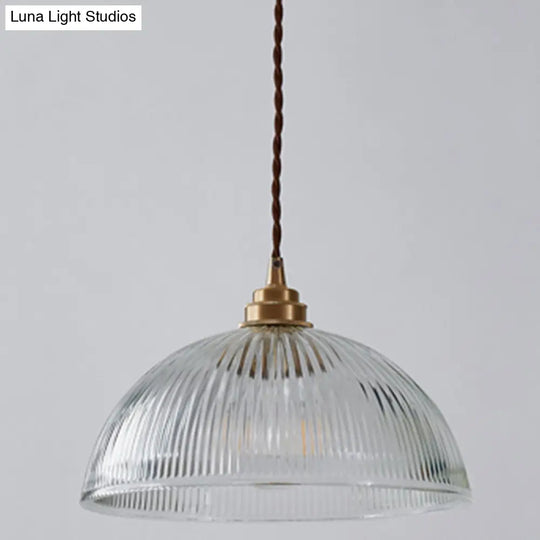 Ribbed Glass Bowl Shaped Shaded Pendant Light For Dining Room Lighting