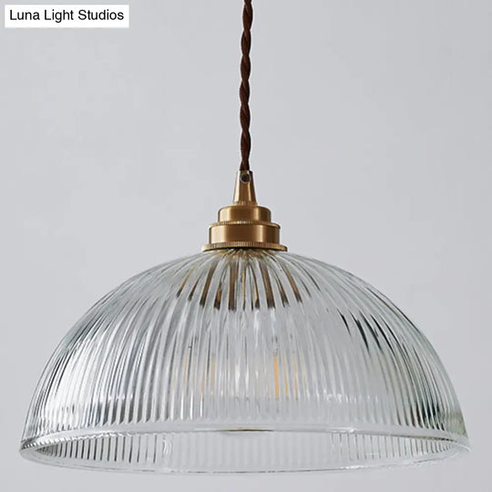 Ribbed Glass Bowl Shaped Shaded Pendant Light For Dining Room Clear / 12 Lighting