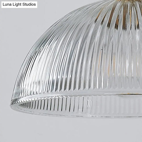 Ribbed Glass Bowl Shaped Shaded Pendant Light For Dining Room Lighting