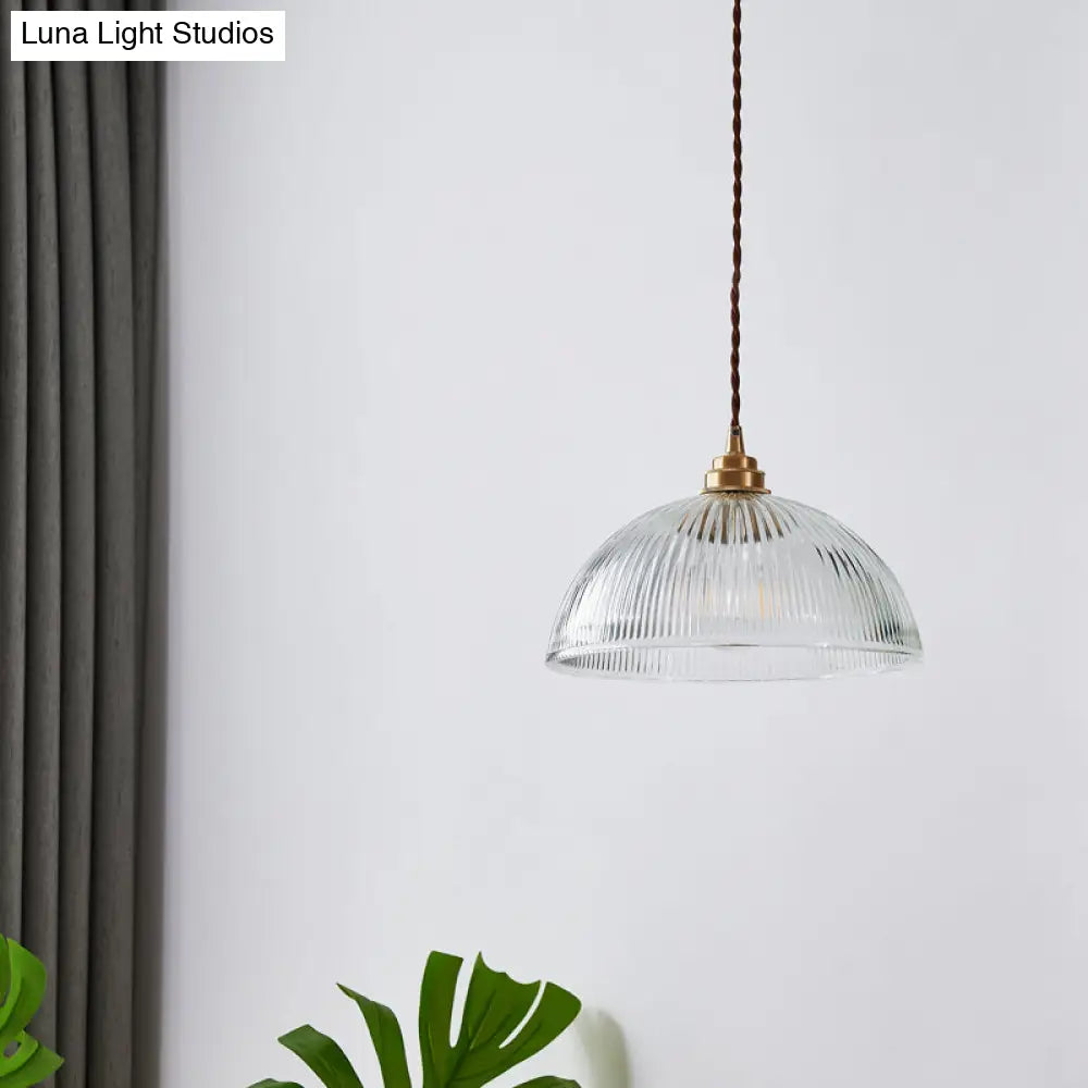 Ribbed Glass Bowl Shaped Shaded Pendant Light For Dining Room Lighting