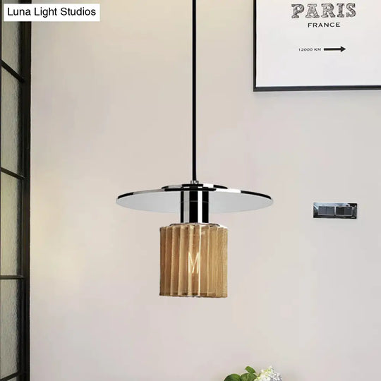 Ribbed Glass Chrome Pendant Light With Designer 1 Mini Drum Ceiling Lamp