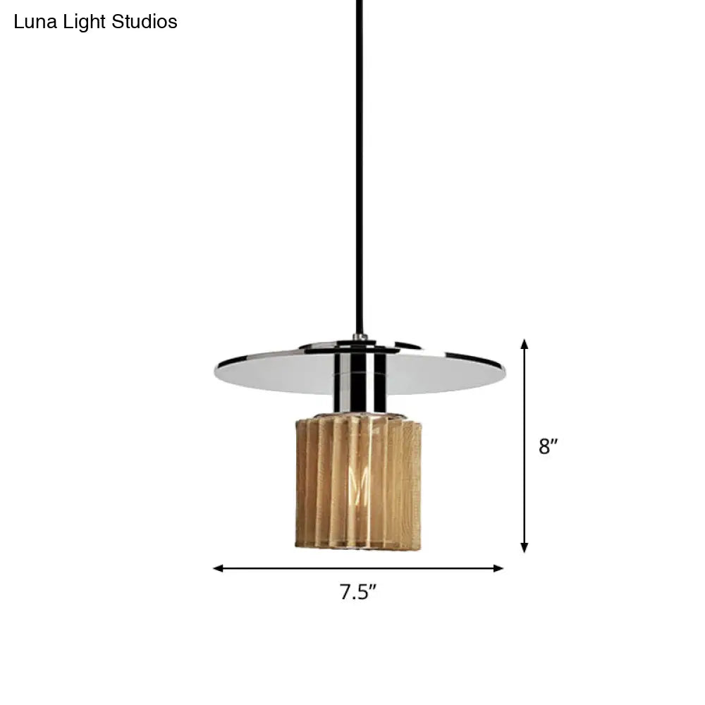 Stylish 1-Light Pendant Kit: Ribbed Glass Chrome Mini Drum Ceiling Lamp+