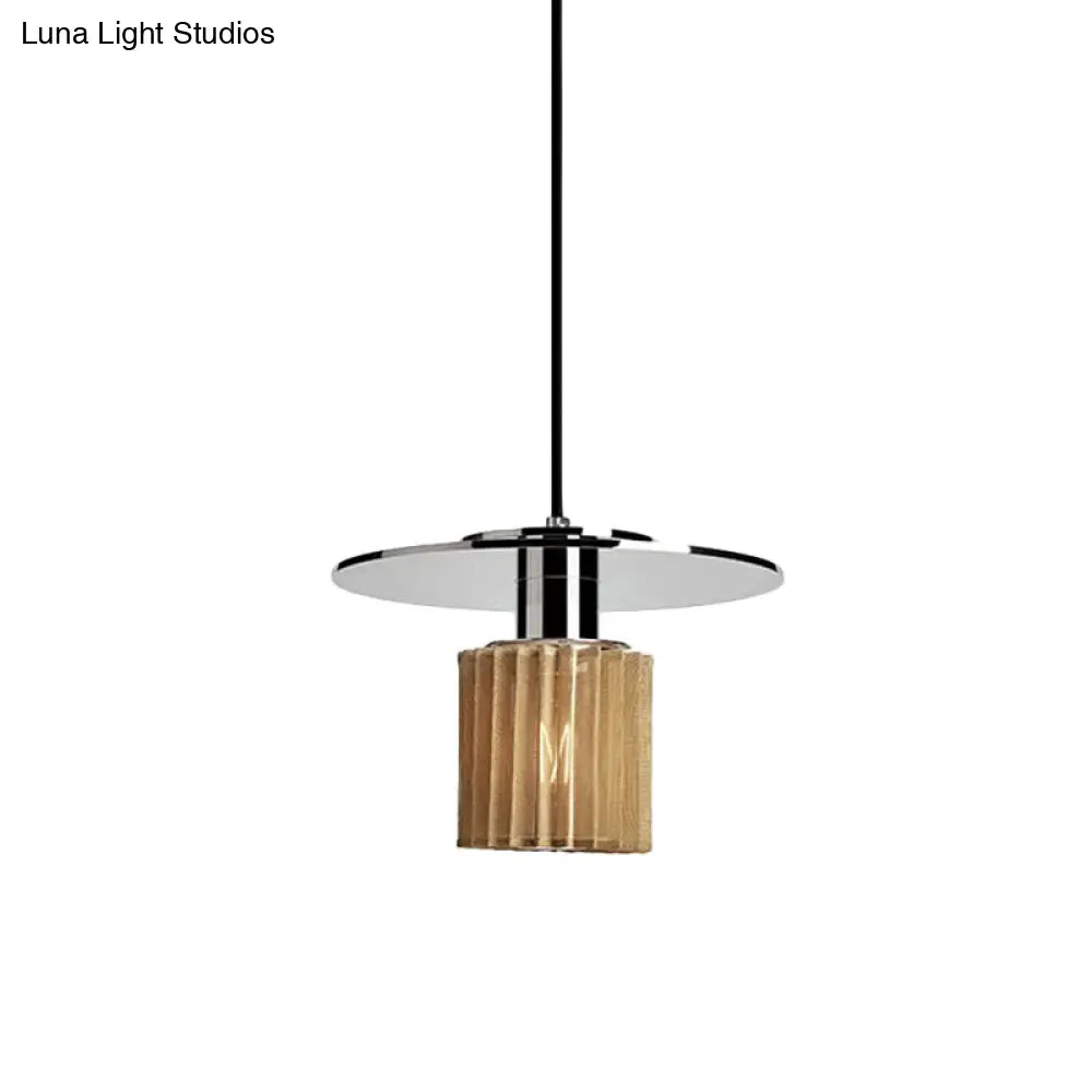 Stylish 1-Light Pendant Kit: Ribbed Glass Chrome Mini Drum Ceiling Lamp+