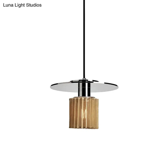 Stylish 1-Light Pendant Kit: Ribbed Glass Chrome Mini Drum Ceiling Lamp+