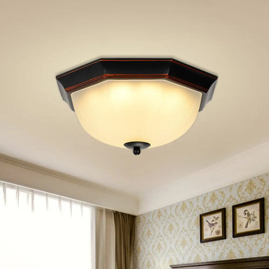 Ribbed Glass Flushmount Ceiling Light In Gold - Black - Set Of 3 Bulbs Traditional Flush Mount /