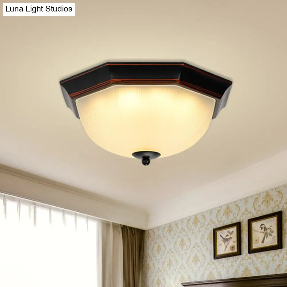 Ribbed Glass Flushmount Ceiling Light In Gold-Black - Set Of 3 Bulbs Traditional Flush Mount / 12.5