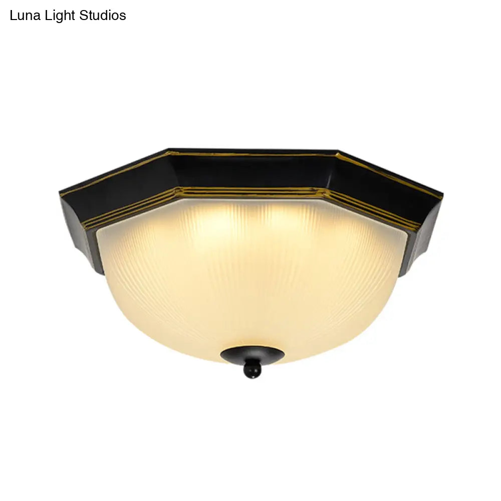 Ribbed Glass Flushmount Ceiling Light In Gold - Black - Set Of 3 Bulbs Traditional Flush Mount