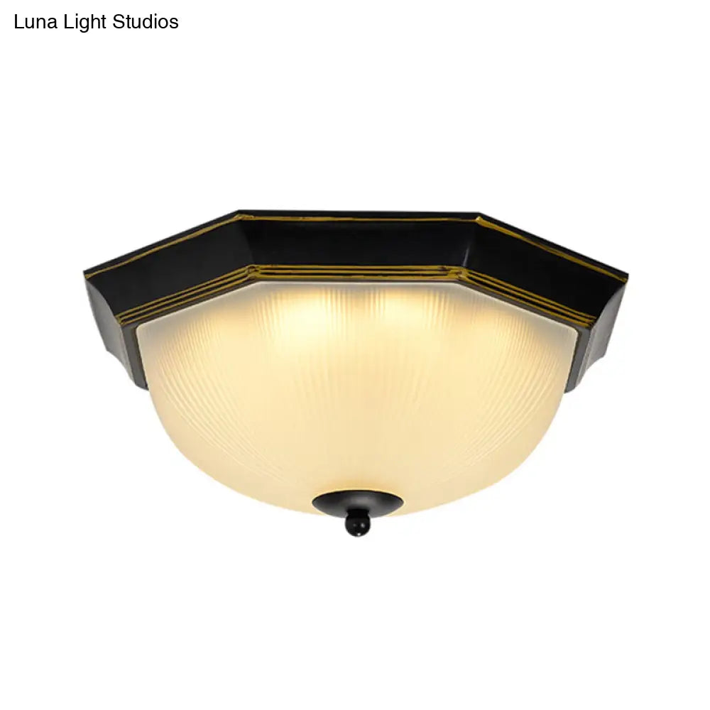 Ribbed Glass Flushmount Ceiling Light In Gold-Black - Set Of 3 Bulbs Traditional Flush Mount