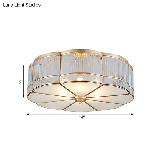 Ribbed Glass Gold Ceiling Flush Mount Lamp - Clover Design With 3/4 Heads Available In 14’ Or