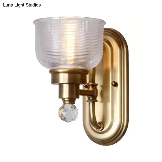 Ribbed Glass Gold Wall Lamp: Domed Colonial Light With Crystal Ball