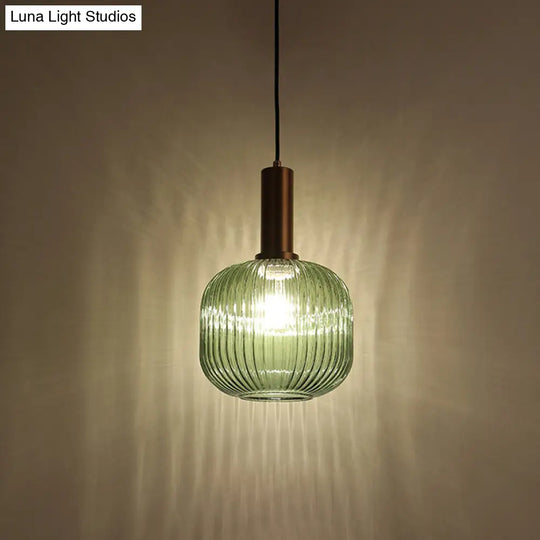 Ribbed Glass Hanging Light: Modern Bottle Shape 1-Bulb Pendant For Dining Room