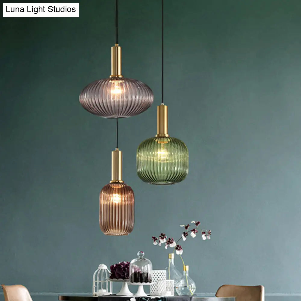 Ribbed Glass Hanging Light: Modern Bottle Shape 1-Bulb Pendant For Dining Room