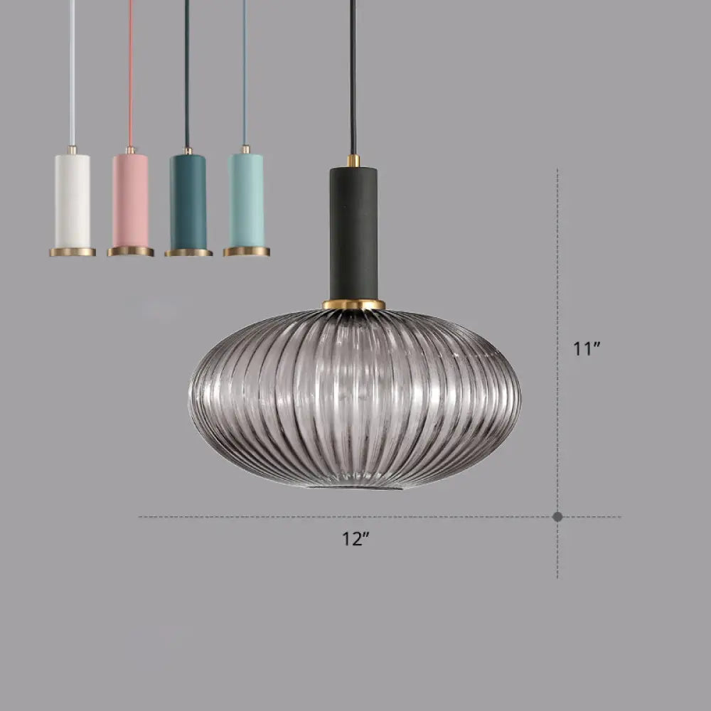 Ribbed Glass Hanging Light: Modern Bottle Shape 1-Bulb Pendant For Dining Room Black-Gray / 12