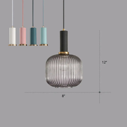 Ribbed Glass Hanging Light: Modern Bottle Shape 1-Bulb Pendant For Dining Room Black-Gray / 8