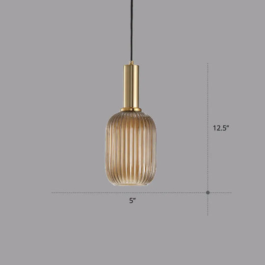 Ribbed Glass Hanging Light: Modern Bottle Shape 1-Bulb Pendant For Dining Room Cognac / 5