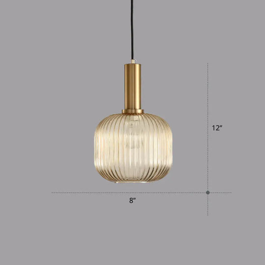 Ribbed Glass Hanging Light: Modern Bottle Shape 1-Bulb Pendant For Dining Room Cognac / 8