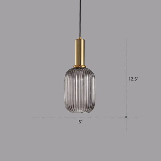 Ribbed Glass Hanging Light: Modern Bottle Shape 1-Bulb Pendant For Dining Room Smoke Gray / 5